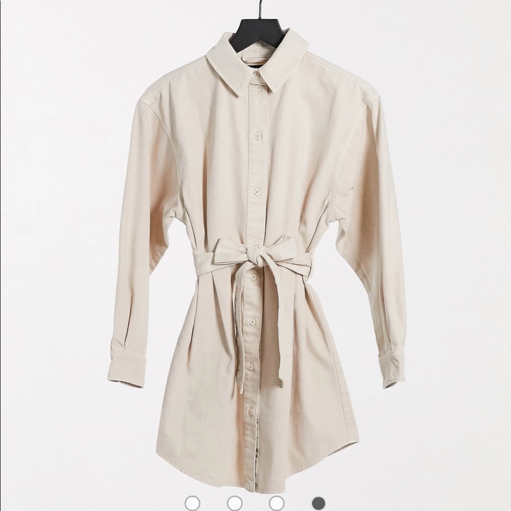 Small beige denim dress with a belt from Asos